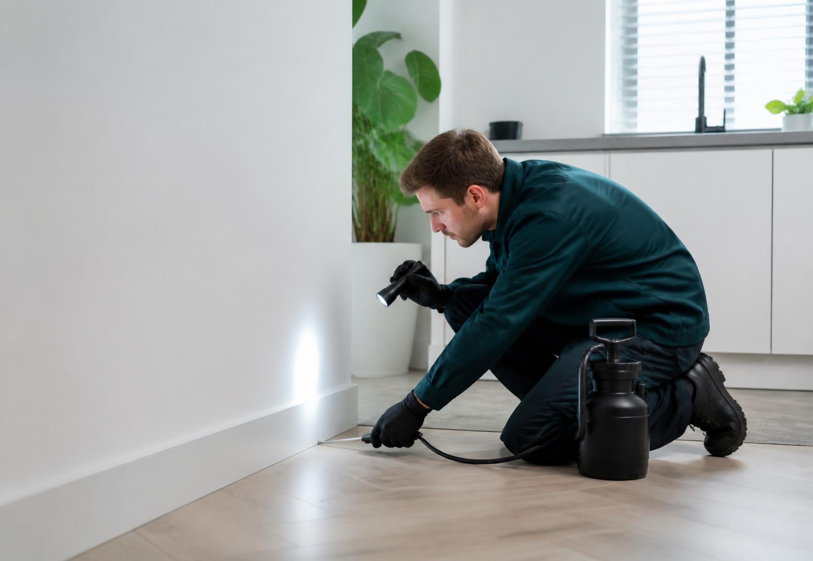 Ongediertebestrijder inspecteert zorgvuldig een woning